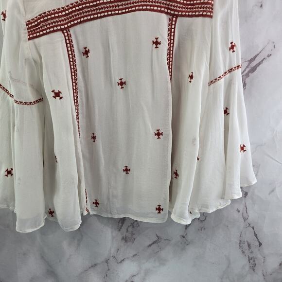 Anthropologie Shirt Womens Small 4 White Red Peasant Embroidered Adena Flared - Picture 8 of 12